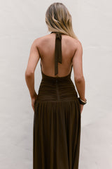Robin Mesh Halter Maxi Dress Brown