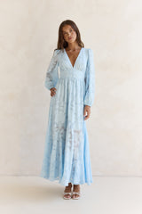 Time Floats By Long Sleeve Maxi Dress Blue