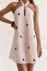 Faith In You Polka Dot Halter Mini Dress Beige