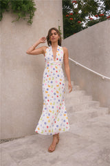 FORTUNATE ONE Marici Maxikleid Santorini-Druck