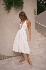 High Tide Halter Midi Dress White