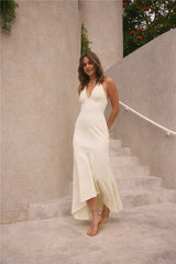 Rosetta Maxikleid mit Neckholder, Creme