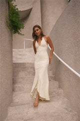 Rosetta Maxikleid mit Neckholder, Creme