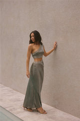 Limitless Love Satin Maxi Dress Khaki