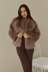 Snowflakes Falling Faux Fur Coat Brown