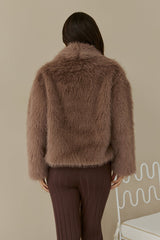 Snowflakes Falling Faux Fur Coat Brown