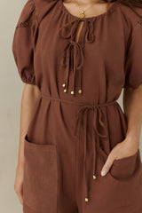 Through The Trees Romper Brown