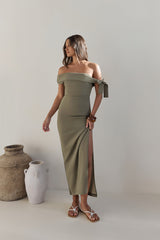 Summer Social Off Shoulder Maxi Dress Green