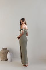 Summer Social Off Shoulder Maxi Dress Green