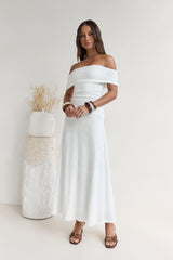 Secret Shorelines Off Shoulder Maxi Dress White