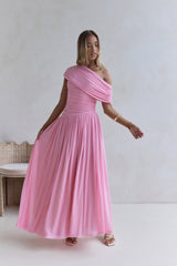 Hidden Flair One-Shoulder-Maxikleid aus Mesh – Pink