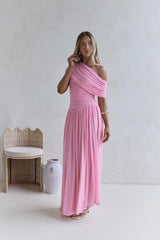 Hidden Flair One-Shoulder-Maxikleid aus Mesh – Pink