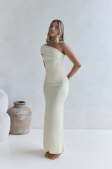 Kiss The Moon One Shoulder Mesh Maxi Dress Lemon