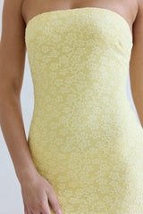 Fluttering Dreams Strapless Midi Dress Yellow