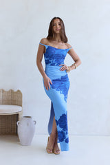 The Darling Edit Off Shoulder Maxi Dress Blue