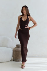 Whispers In The Dark Halter Mesh Maxi Dress Brown