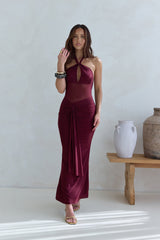 Taste Of Luxe Neckholder-Maxikleid aus Mesh, Burgund