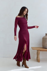 Whispered Secrets Mesh Long Sleeve Maxi Dress Wine