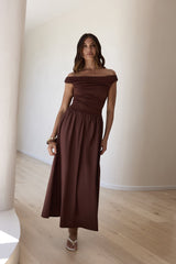 Days Of The Sun Off Shoulder Maxi Dress Chocolate