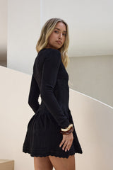 Schönes Portrait Langarm Minikleid Schwarz