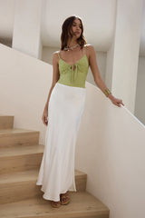 Flowing Leaves Lace Satin Top Sage