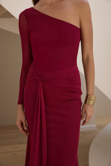 Moment Of Clarity One Shoulder Mesh Maxi Dress Plum