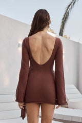 City Of Luxe Long Sleeve Knit Mini Dress Brown