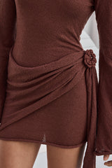 City Of Luxe Long Sleeve Knit Mini Dress Brown