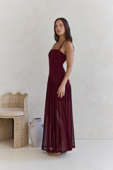 Feel The Light Halter Mesh Maxi Dress Burgundy