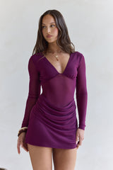 Glowing Nights Long Sleeve Mesh Mini Dress Plum