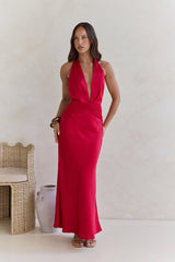 Got A Feeling Halter Satin Maxi Dress Red