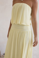 Calling Me Mesh Strapless Maxi Dress Yellow