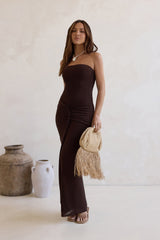 Wish For You Mesh Strapless Maxi Dress Brown