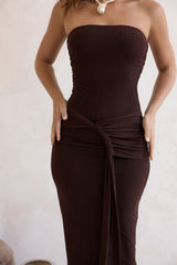 Wish For You Mesh Strapless Maxi Dress Brown