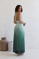 Fragrance Of Sunshine Mesh Halter Maxi Dress Green