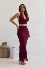 She's The Flame Neckholder-Croptop Weinrot