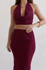 She's The Flame Neckholder-Croptop Weinrot