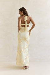 Skybloom Mesh Neckholder Maxikleid Gelb