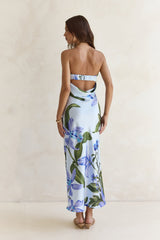 Bells Of Spring Satin Strapless Maxi Dress Blue