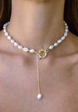 Sand Glow Freshwater Pearl Necklace Gold White