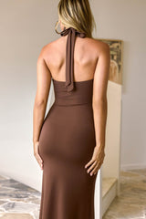Left In Love Halter Maxi Dress Brown