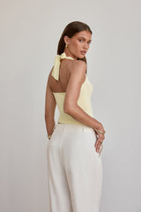 BASE Luxe Rib Simple Silhouette Halter Top Yellow