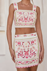 Mosaik Crop Top Weiß Mehrfarbig