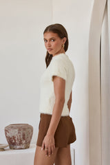 Old Money Hour Fluffy Knit Short Sleeve Sweater White