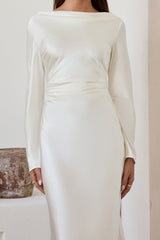 Cross The Skies Satin Long Sleeve Maxi Dress White