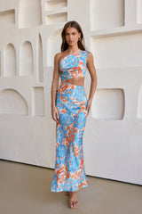 When In Bloom One Shoulder Maxi Dress Blue