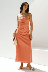 Yasmin trägerloses Maxikleid Koralle