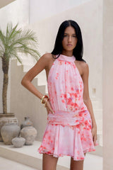 Süße Sommernächte Neckholder Mini-Kleid Pink