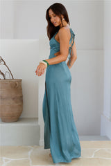 Soiree Style Satin Maxi Dress Sage