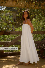 Liliana Maxikleid aus 100 % Leinen Weiß